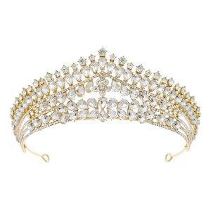 Luxuriöses Brautschmuck-Set mit goldener Strass-Tiara für Hochzeitskleid-Accessoires