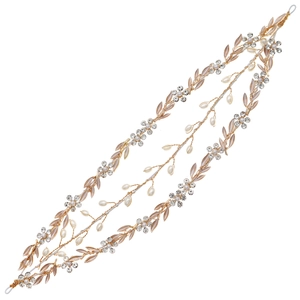 Bridal gold vine headband with handmade beads, crystal flowers and pearls for wedding