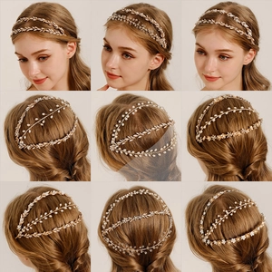 Handmade Bridal Hair Vine Gold Leaf Crystal Artificial Pearl Headband Bohemian Flower Wedding Hair Accessories For Women Brides