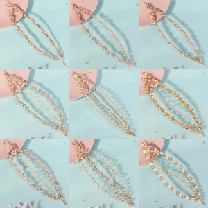 Set of 9 floral bridal headbands with gold leaves, pearls, and crystal beads for weddings
