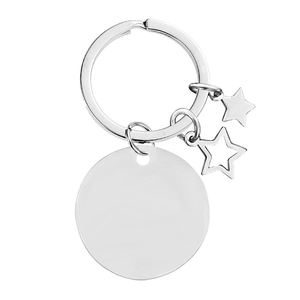 Llavero de acero inoxidable con placa redonda y estrellas para grabado personalizado