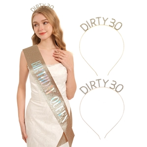 Ensemble écharpe Birthday Queen et diadème Dirty 30 étincelant pour le 30ème anniversaire