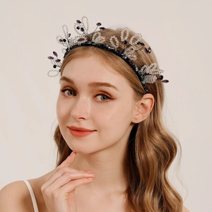Serre-tête fait main avec perles de cristal violettes et fleurs pour mariage et fête