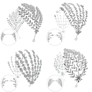 Détails de serre-têtes de mariée argentés avec motifs complexes de feuilles et fleurs