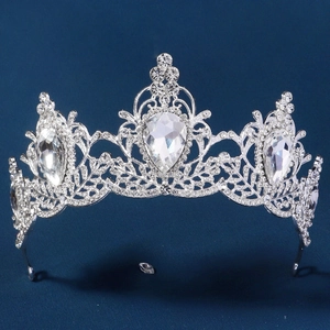Vintage silver Baroque bridal crown with teardrop crystals and sparkling rhinestones