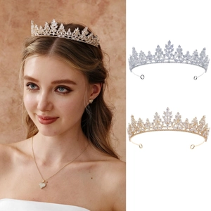 Couronne de Mariée de Luxe Zircone Diadème de Mariage Laiton Plaqué Or Argent Accessoire de Cheveux Princesse pour Femme