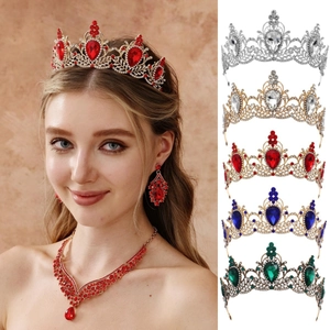 Vintage Baroque Bridal Crown Rhinestone Wedding Tiara Alloy Water Drop Crystal Hair Accessories For Prom Birthday Women Jewelry