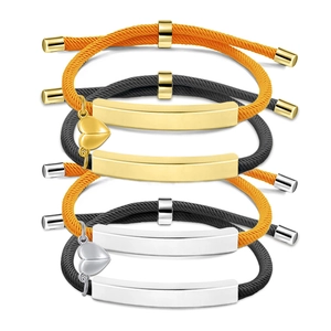 Stainless Steel Magnetic Heart Couple Bracelet Pair Hand Woven Braided Rope Minimalist Lovers Jewelry Romantic Gift