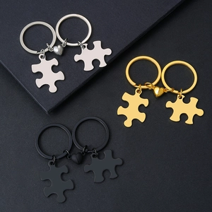 Stainless Steel Couple Puzzle Magnet Heart Keychain Set Polished Metal Key Ring For Lovers Anniversary Birthday Gift