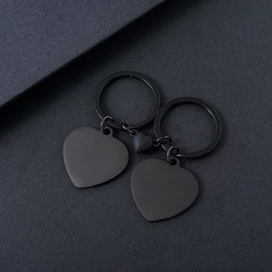 Minimalist magnetic heart stainless steel keychain set for couples with black matte finish