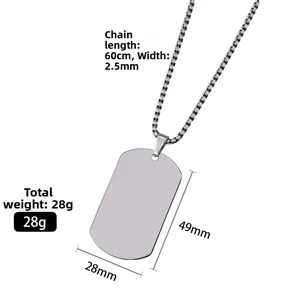 Polished silver stainless steel dog tag necklace with 60cm square pearl chain