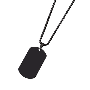 Minimalist black stainless steel dog tag necklace with a sleek matte box chain for men