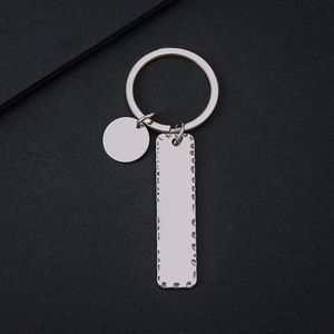 Minimalist silver stainless steel keychain set with hammered texture rectangular tag