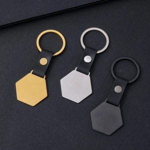 Minimalist Hexagon Metal Leather Keychain Blank Laser Engraving Gift Key Ring For Men Women Business Polished Key Holder
