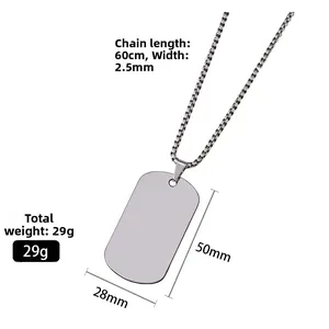 Gepolijste zilveren roestvrijstalen dog tag ketting met een stevige box ketting