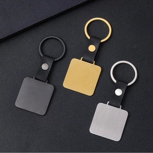Llavero Cuadrado Minimalista de Acero Inoxidable Con Correa de Cuero Placa DIY Grabado Láser Llavero para Hombres Mujeres