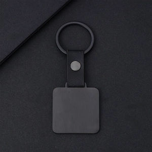Llavero minimalista negro mate de metal y cuero de grano litchi para grabado láser personalizado
