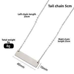 Collana con barra rettangolare in acciaio inossidabile con catena a maglie fini