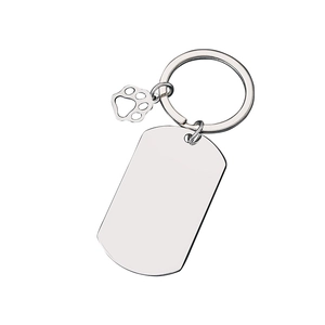 Mirror polished stainless steel dog tag keychain with cute paw pendant for engraving