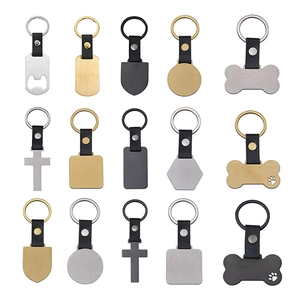 Stainless Steel Leather Keychain DIY Blank Metal Key Ring For Laser Engraving Bottle Opener Dog Tag Cross Bone Shape Jewelry