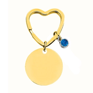 Goldener herzförmiger Metallschlüsselanhänger mit rundem Anhänger und blauem Edelstein