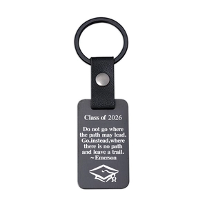 Porte-clés rectangulaire en métal pour cadeau de diplôme 2026 avec cuir noir et anneau