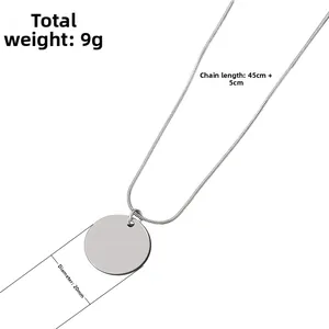 Minimalistische silberne Edelstahl-Schlangenkette mit rundem Anhänger, 45 cm plus 5 cm Länge