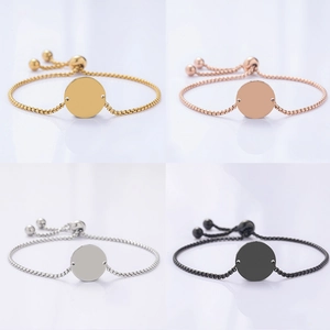 Bracciale Regolabile in Acciaio Inossidabile Catena Veneziana Piastrina Rotonda Vuota Chiusura a Scorrimento Gioielli Geometrici Donna