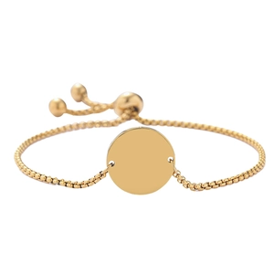 Bracciale regolabile a catena box dorata con disco rotondo lucido per incisione
