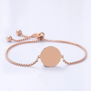 Bracciale in acciaio inossidabile oro rosa con ciondolo rotondo e chiusura a scorrimento