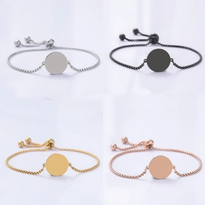 Bracciale Bolo Regolabile in Acciaio Inossidabile per Donna Minimalista Pendente a Disco Tondo Bracciale Catena Gioielli