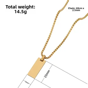 Collana in acciaio inossidabile dorato con ciondolo rettangolare e catena box da 60cm e 14,5g