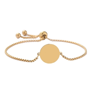 Bracciale a catena minimalista in acciaio inossidabile dorato con piastrina tonda incisa