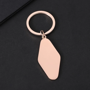 Llavero de acero inoxidable de rombo oro rosa pulido para grabado personalizado