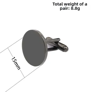 Detailed view of 15mm gunmetal round cufflinks with 8.8g weight and T-bar closure