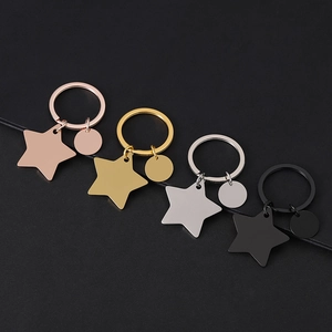 Minimalist Stainless Steel Pentagram Star And Round Pendant Keychain For Laser Engraving DIY Blank Metal Key Ring Gift