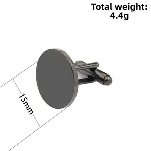 Classic 15mm gunmetal round cufflinks for men with T-shaped swivel back closure