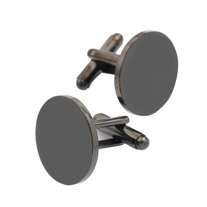 Modern 20mm round stainless steel cufflinks in polished gunmetal grey for men