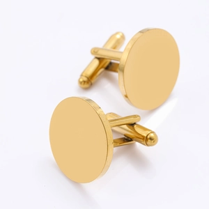 Pair of polished gold stainless steel 20mm round cufflinks for men's formal shirts