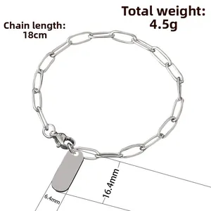 Minimalistisches Edelstahl-Büroklammerarmband mit poliertem rechteckigem Anhänger