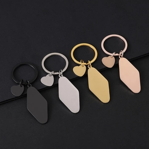 Stainless Steel Rhombus Heart Keychain Blank Laser UV Engravable DIY Mirror Polished Metal Key Ring For Gift Jewelry