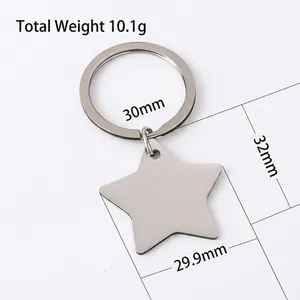 Polished stainless steel star pendant keychain with dimensions and 10.1g weight info