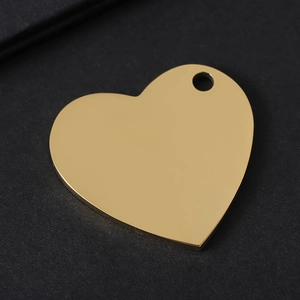 Polished heart-shaped golden stainless steel pendant with laser-cut hanging hole for jewelry