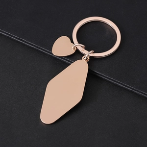 Rose gold stainless steel keychain set with diamond and heart shaped blank pendants