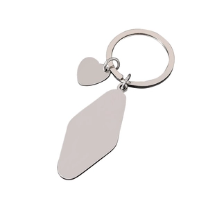 Stainless steel keychain with polished lozenge and heart tags for DIY engraving