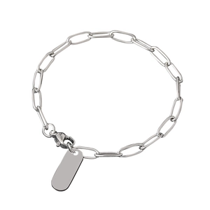 Poliertes Edelstahl-Büroklammer-Gliederarmband mit anpassbarem blankem rechteckigem Anhänger