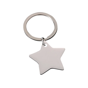 Polished stainless steel star shaped keychain with flat surface for DIY engraving