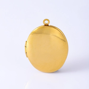Pendentif médaillon photo ovale doré minimaliste en acier inoxydable avec charnière