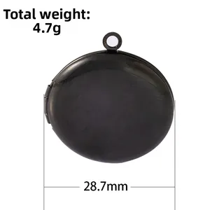 Minimalist round stainless steel photo locket pendant in black finish, 28.7mm diameter
