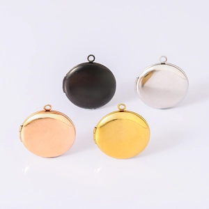 Polished round locket necklaces in black, silver, gold, and rose gold finishes
